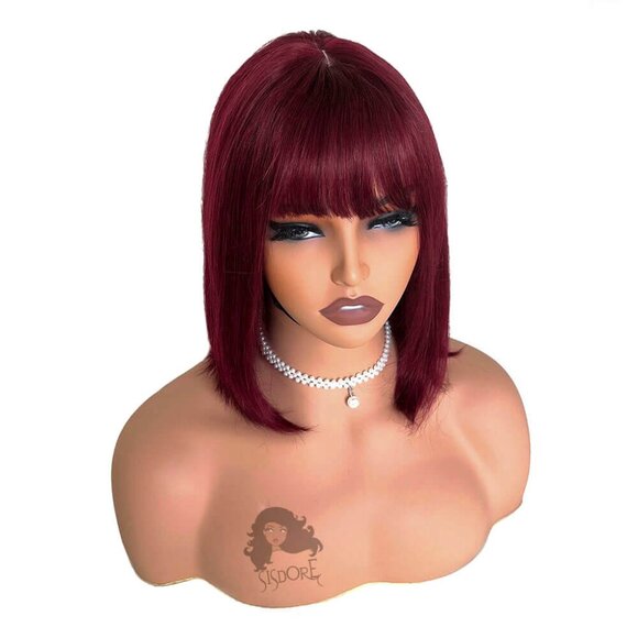 Glueless Bob with Bangs, Short Straight Human Hair Wig 3x1 Lace - Picture 7 of 15